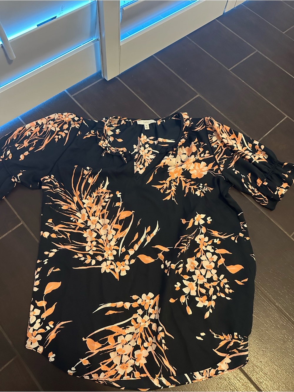 Joie Black Blouse with Peach Floral Print